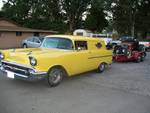 Highlight for Album: Mike Aquilina uses his 57 Chevy panel wagon to tow this cool roadster up to Oregan for a car show.